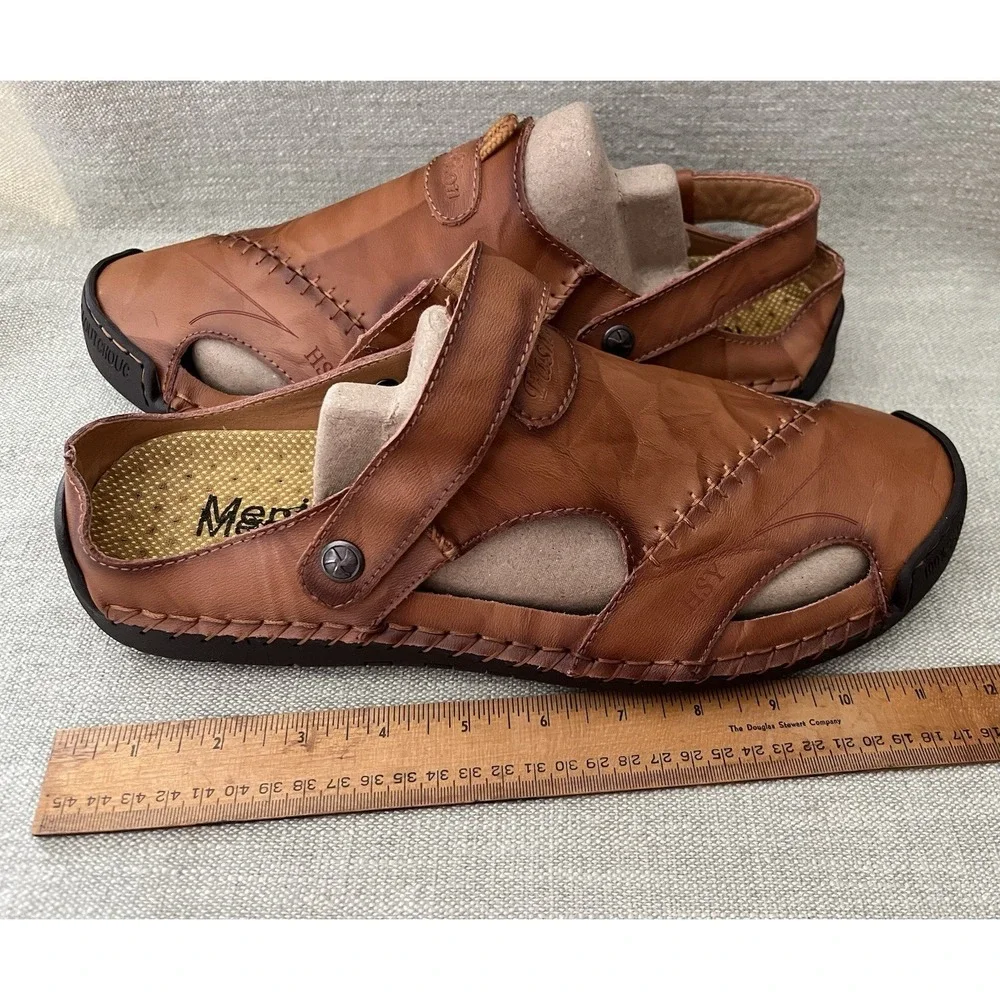 Mens Sz 47 US 13.5 - 14 Leather Sandals Rubber Soles Summer Casual Italy Menico